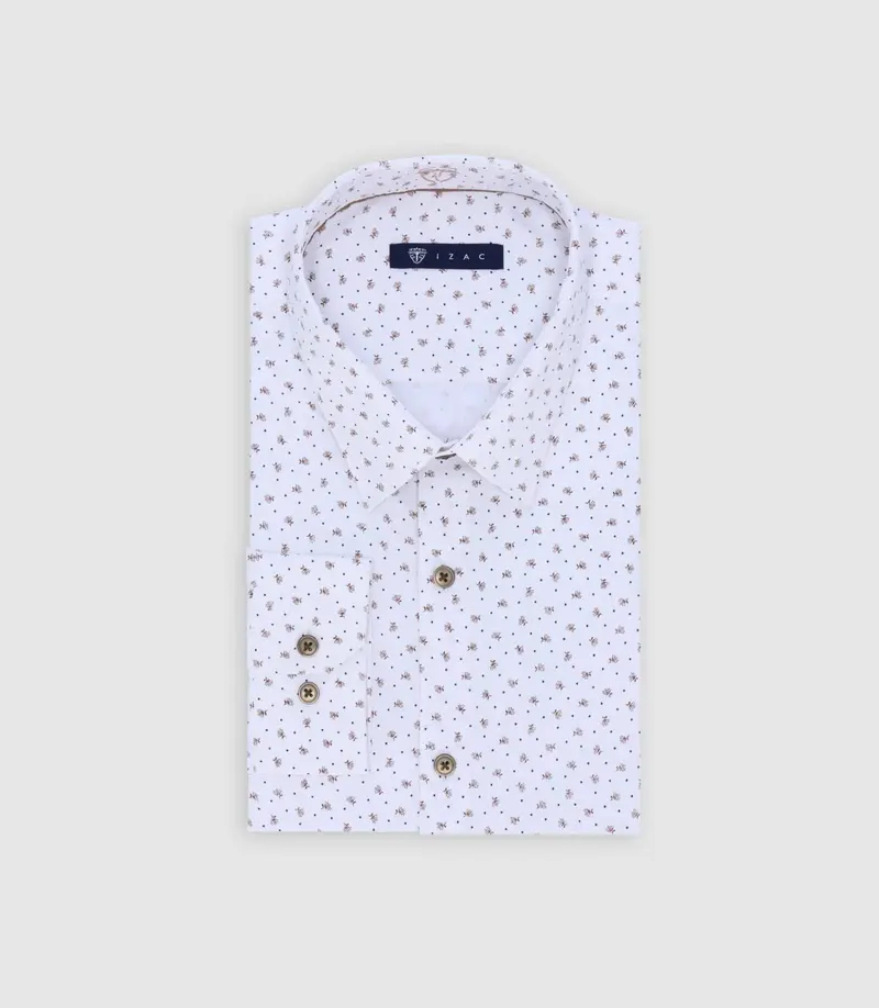 Chemise avec micro motifs blanche et camel