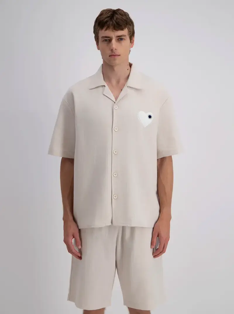 Chemise Beige Coeur Blanc