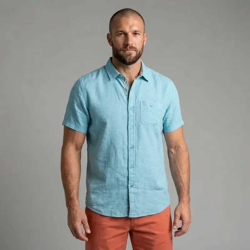 Chemise bleu turquoise 100% lin