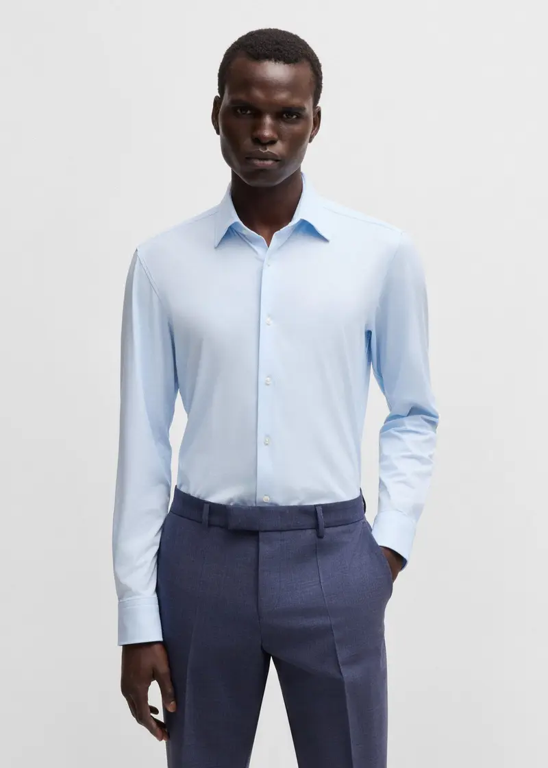 Chemise BOSS ajustée bleue stretch