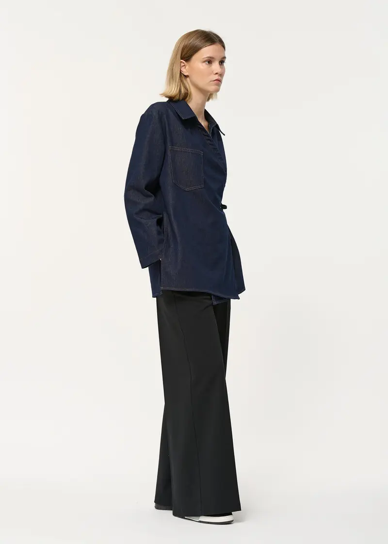 Chemise cache-cœur en denim brut manches longues