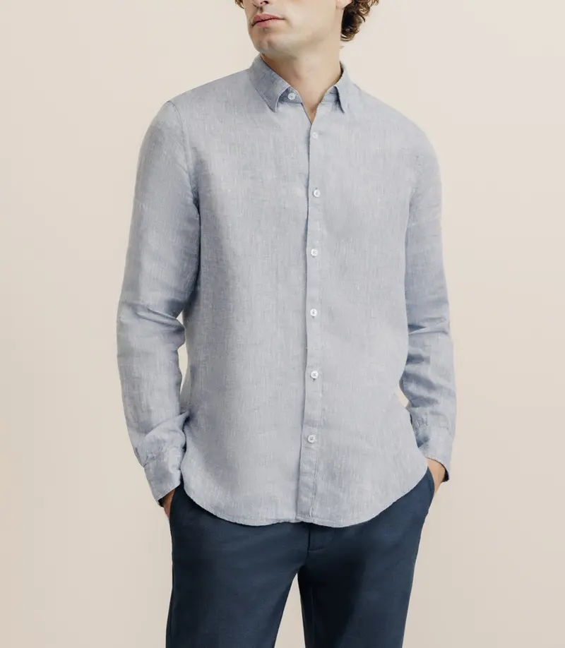 Chemise casual 100% lin bleu denim