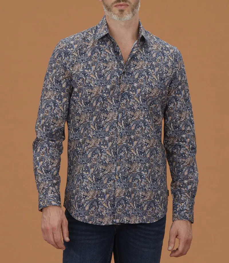 Chemise casual à imprimé cachemire camel "Mathis"