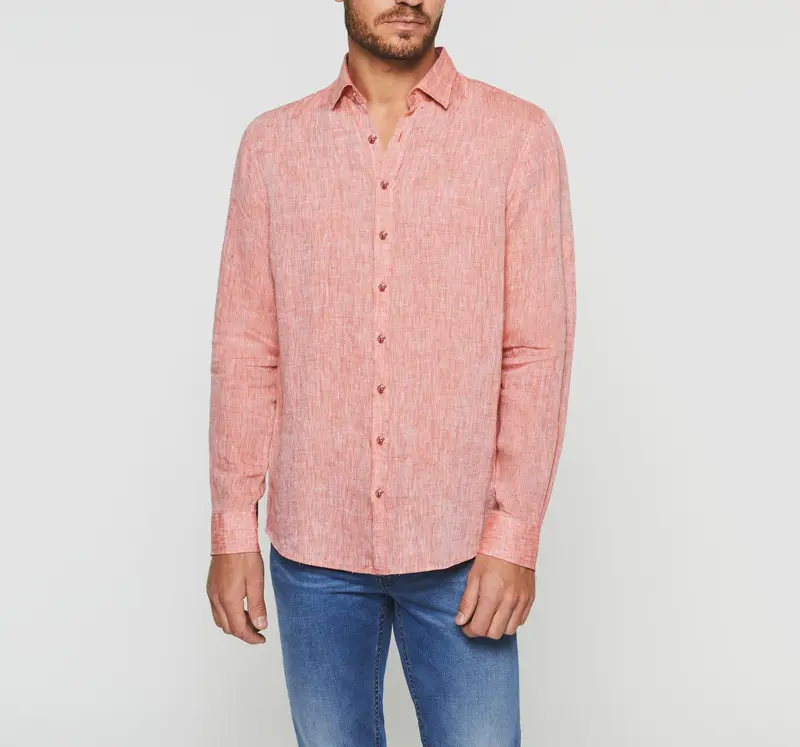 Chemise casual en lin et coton rouge KISSOUT