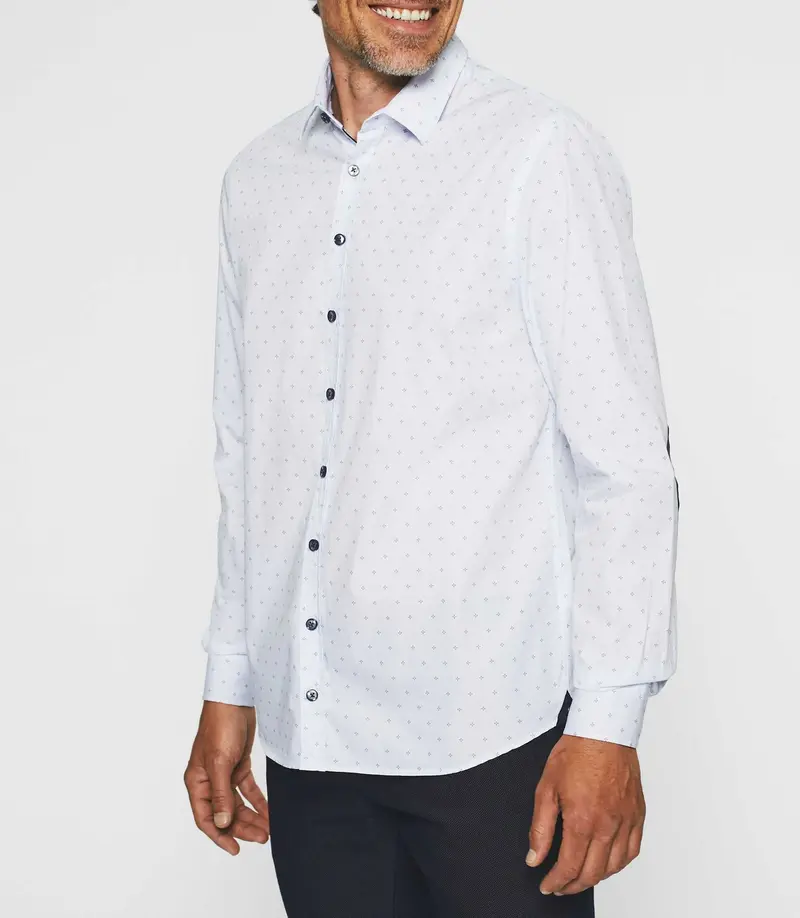 Chemise casual imprimé blanc et marine JULES