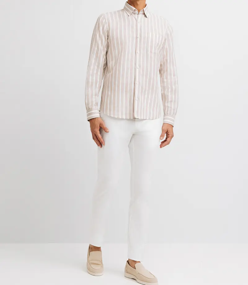 Chemise casual rayée beige et blanche