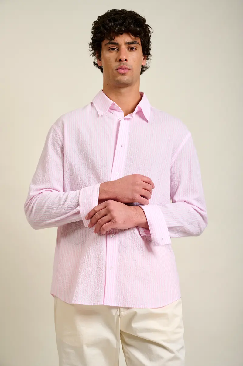 CHEMISE CAYLON STRIPES - ROSE