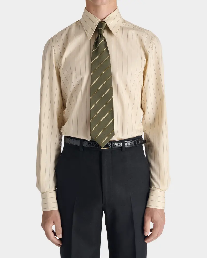 CHEMISE COL LARGE EN POPLINE DE COTON ET LYOCELL - CRÈME À RAYURES
