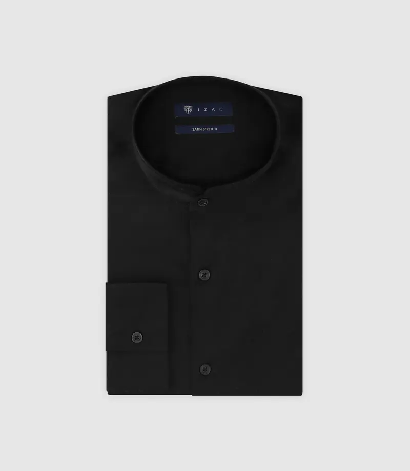 Chemise col mao en satin noire