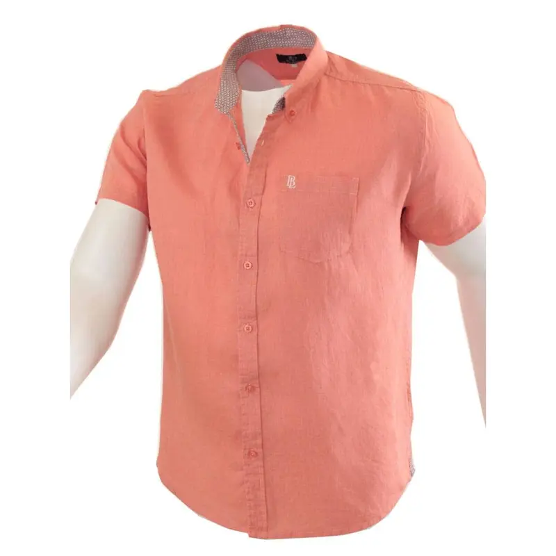 Chemise corail en lin chiné