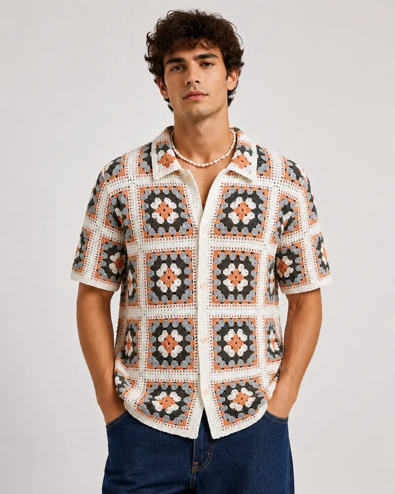 Chemise crochet carreaux rétro homme