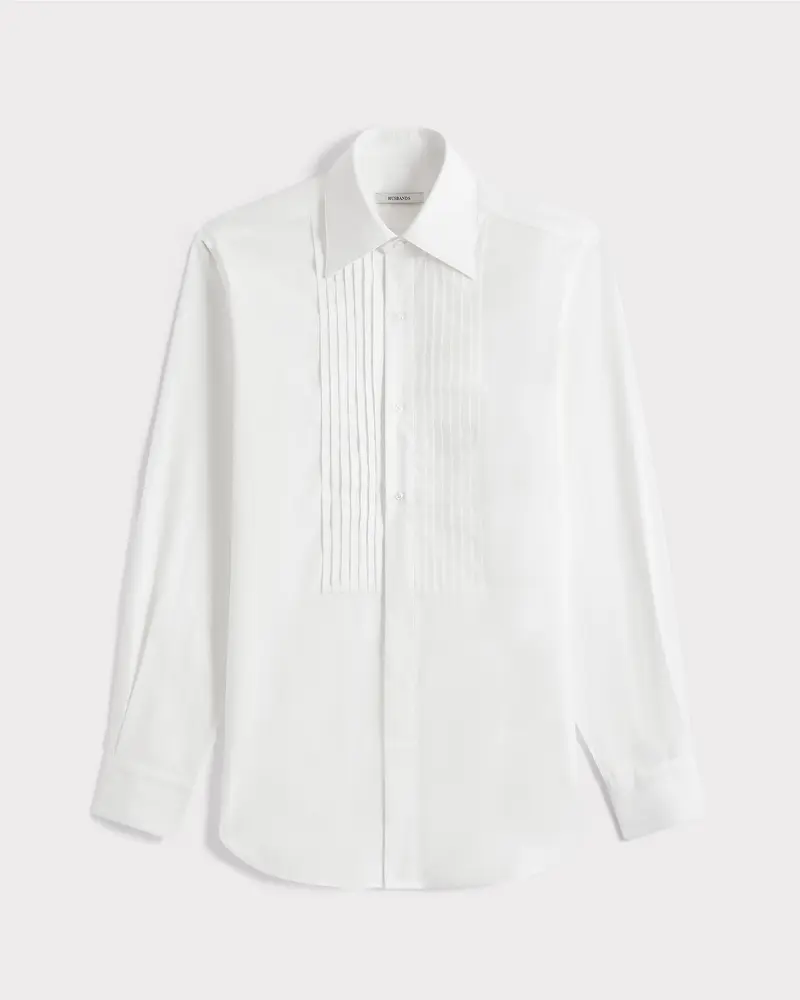 CHEMISE DE SMOKING COL LARGE EN PINPOINT DE COTON - BLANCHE