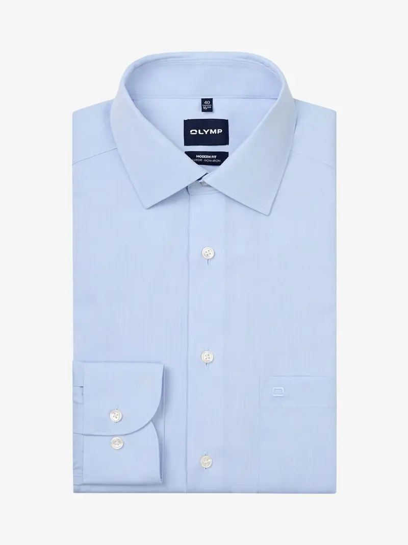 Chemise droite OLYMP bleue en coton