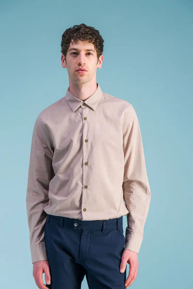 Chemise en coton léger beige chiné