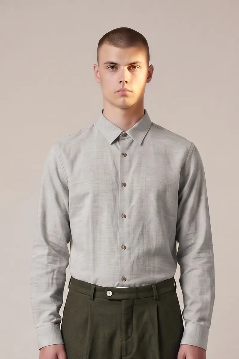 Chemise en flanelle de coton bio gris clair chiné