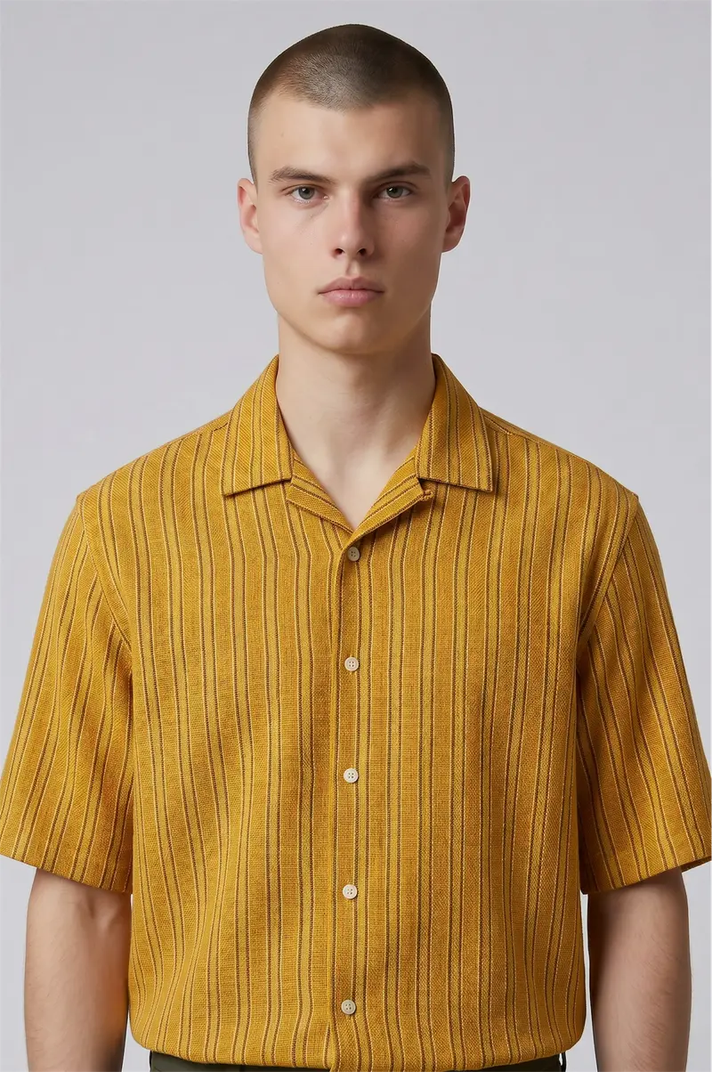Chemise en lin à rayures jaune soleil