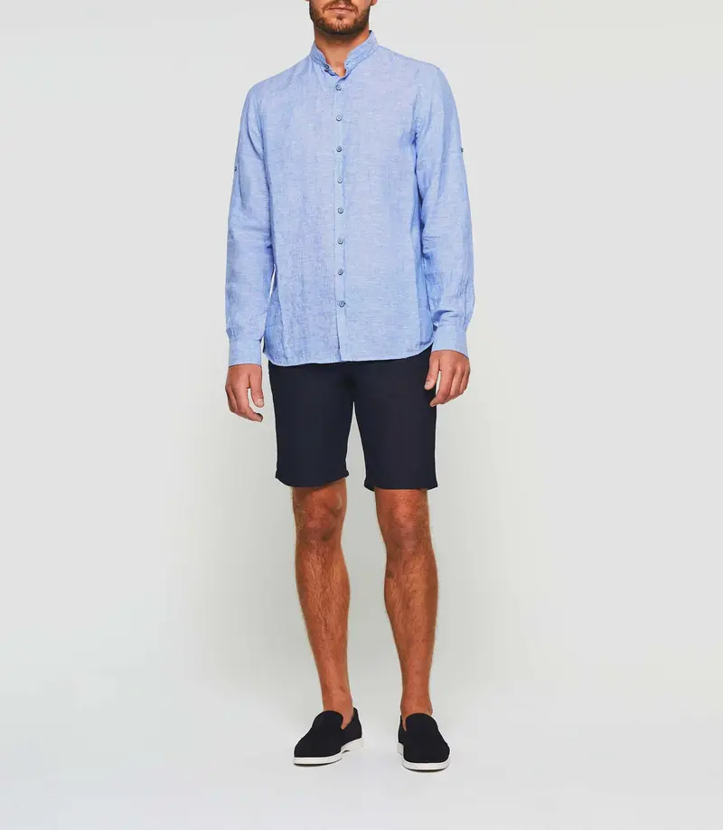 Chemise en lin bleu indigo "Kafleur"
