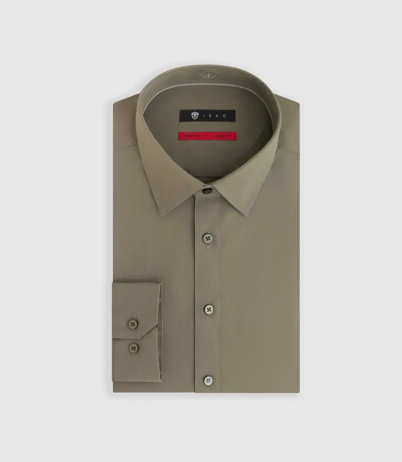 Chemise en popeline stretch kaki clair MALTE2