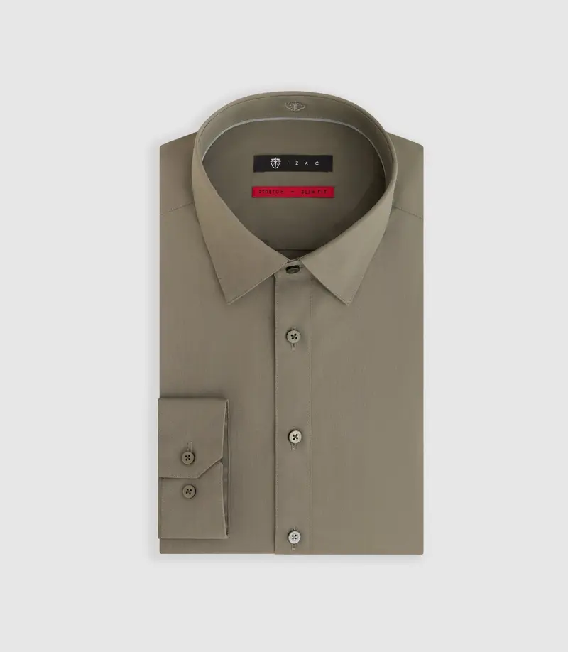 Chemise en popeline stretch kaki "Malte"
