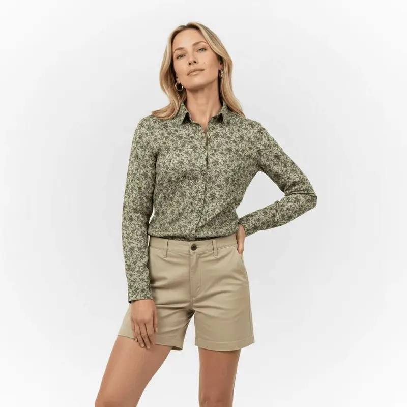 Chemise femme ml kaki à fleurs