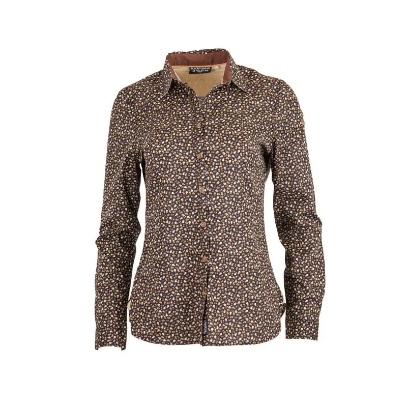 Chemise femme ml noire imprimé fleuri
