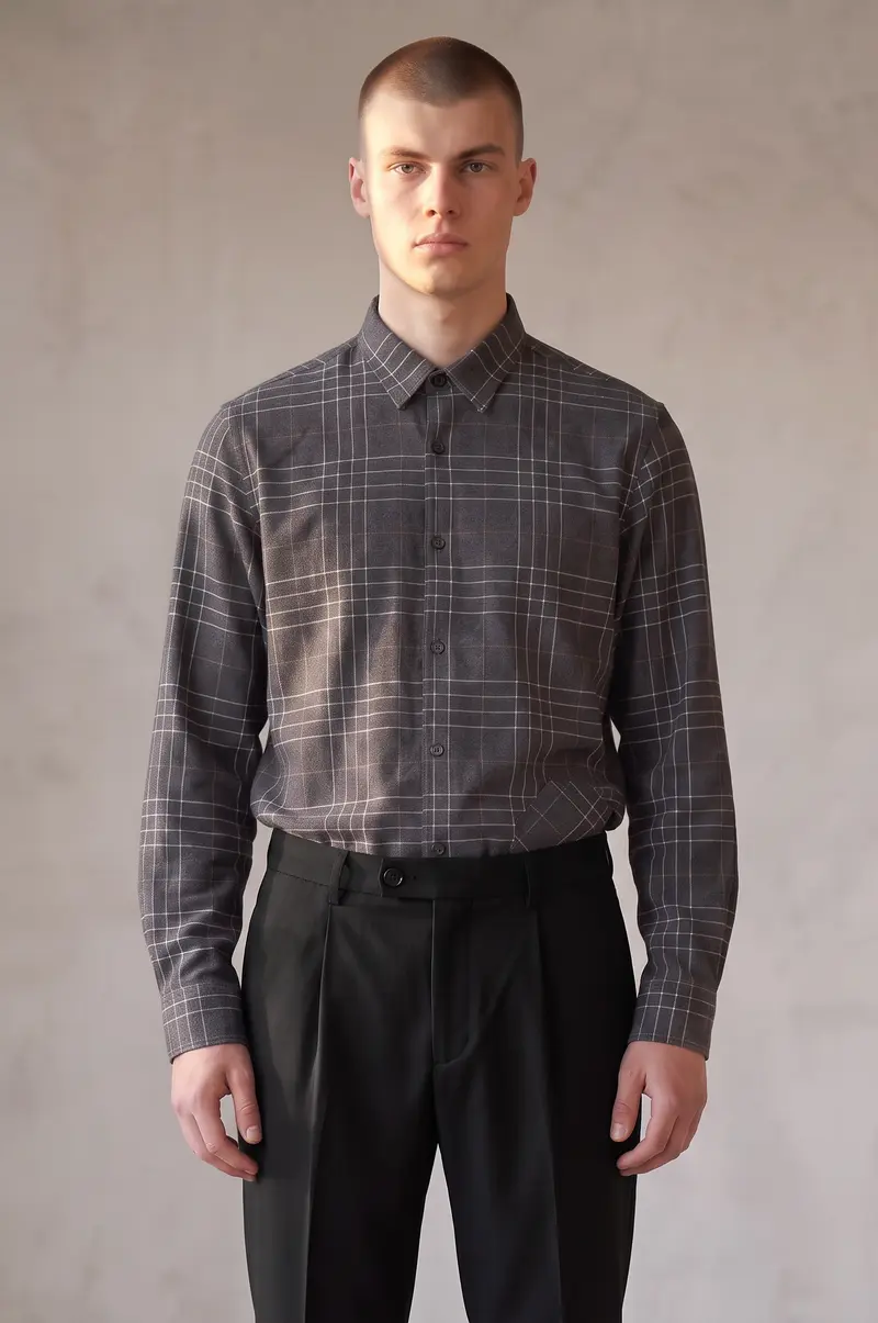 Chemise flanelle bio carreaux gris foncé