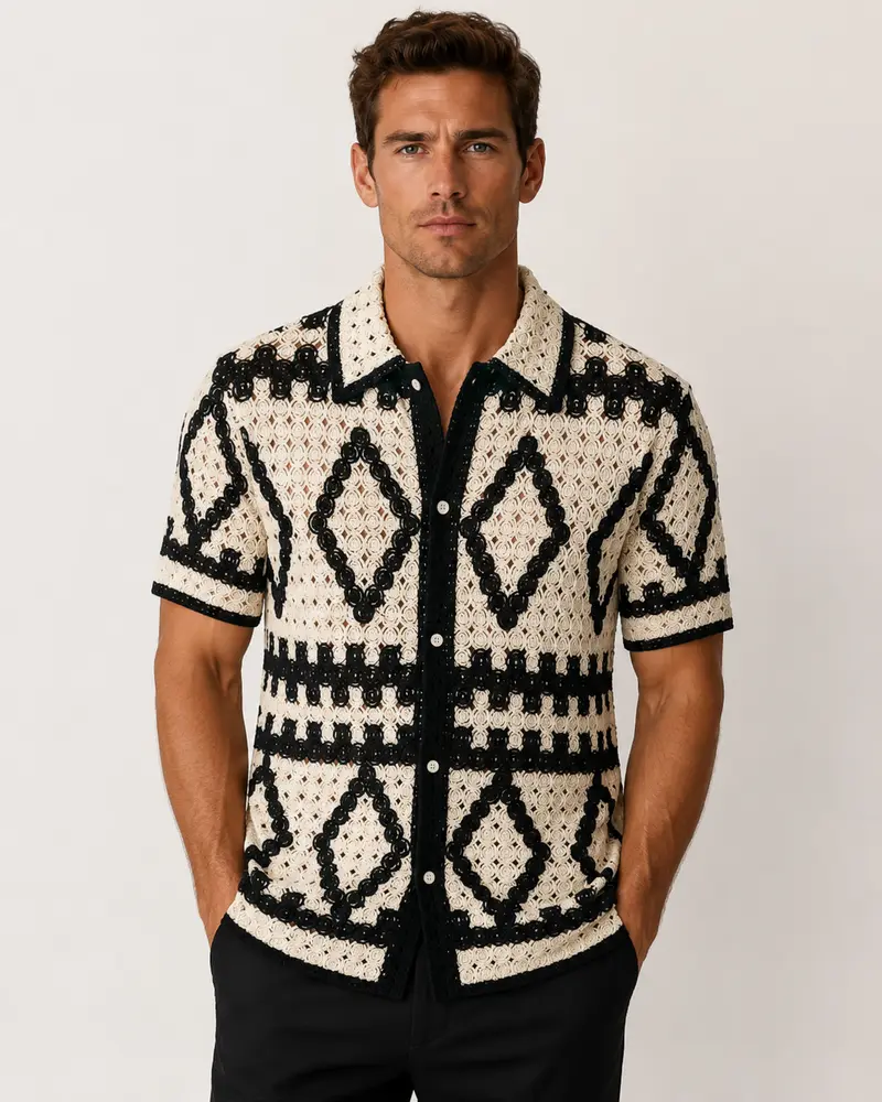 Chemise homme ajourée beige clair