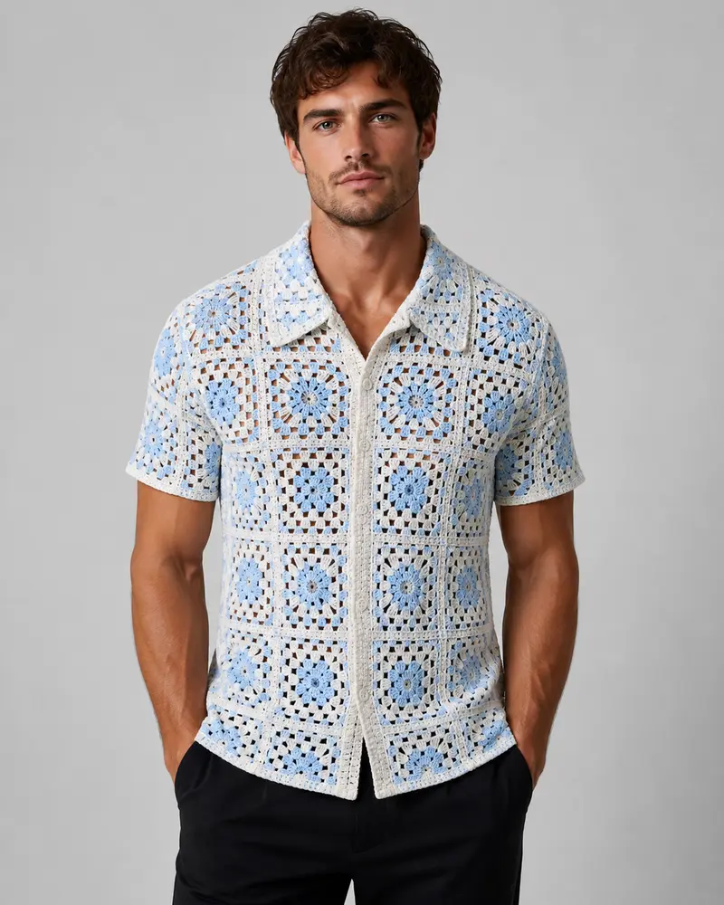 Chemise homme ajourée bleu clair
