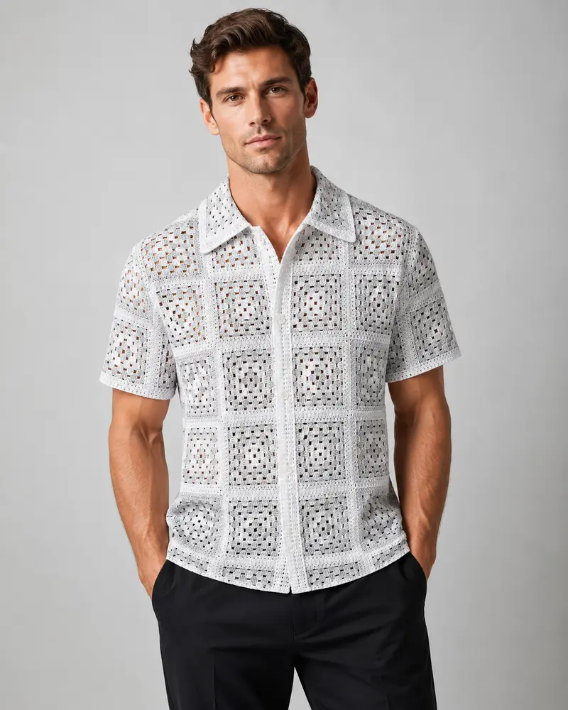 Chemise homme ajourée gris clair