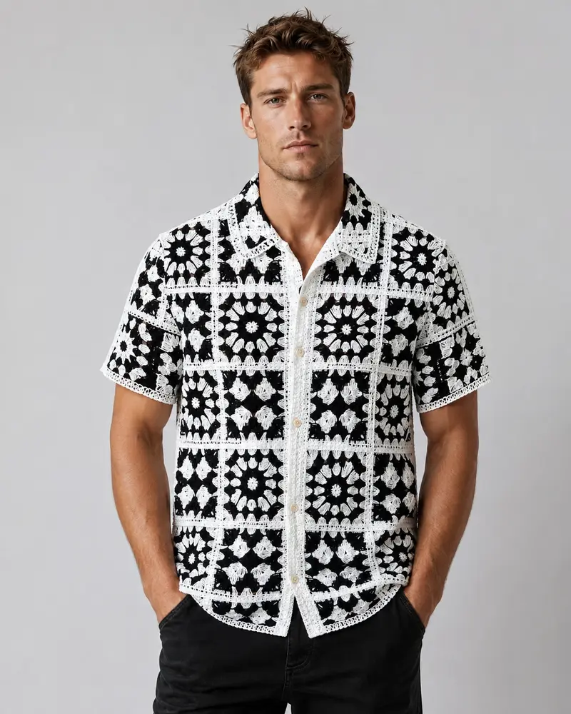 Chemise homme ajourée noir et blanc