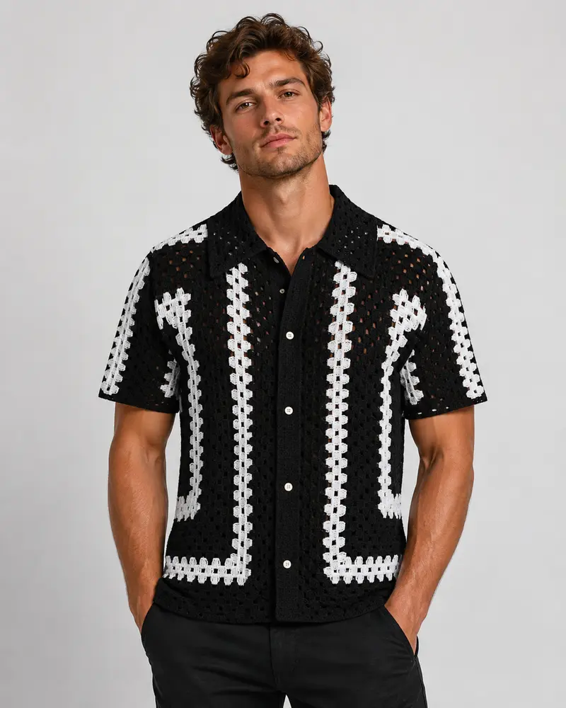 Chemise homme ajourée noire