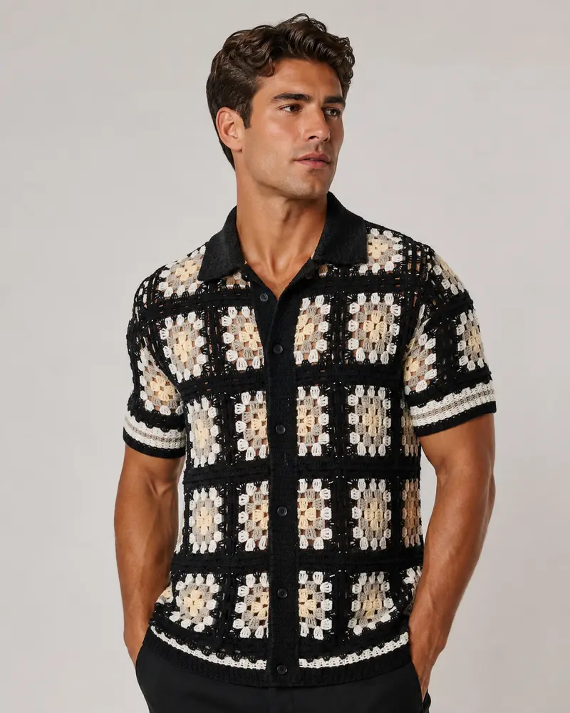 Chemise homme crochet noir