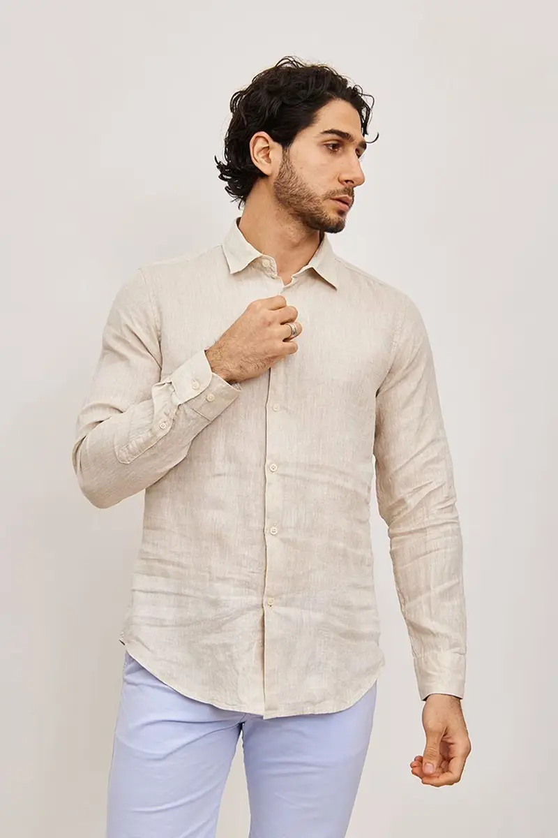 Chemise Homme en Lin Beige