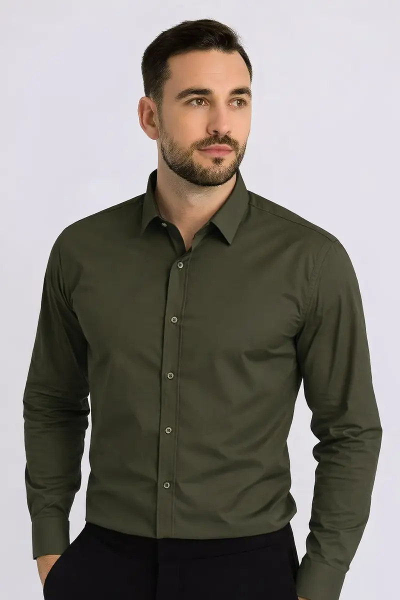 Chemise homme habillée kaki– Coupe ajustée