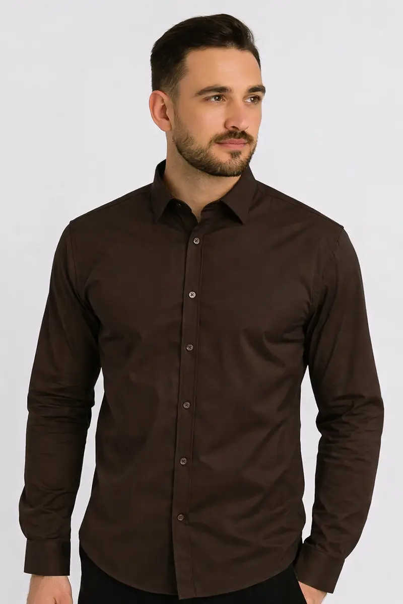 Chemise homme habillée Marron– Coupe ajustée