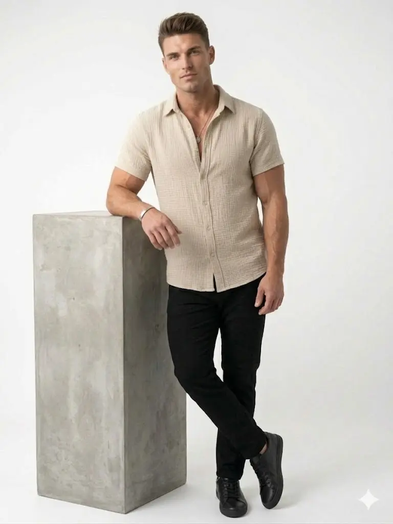 Chemise homme manches courtes Beige