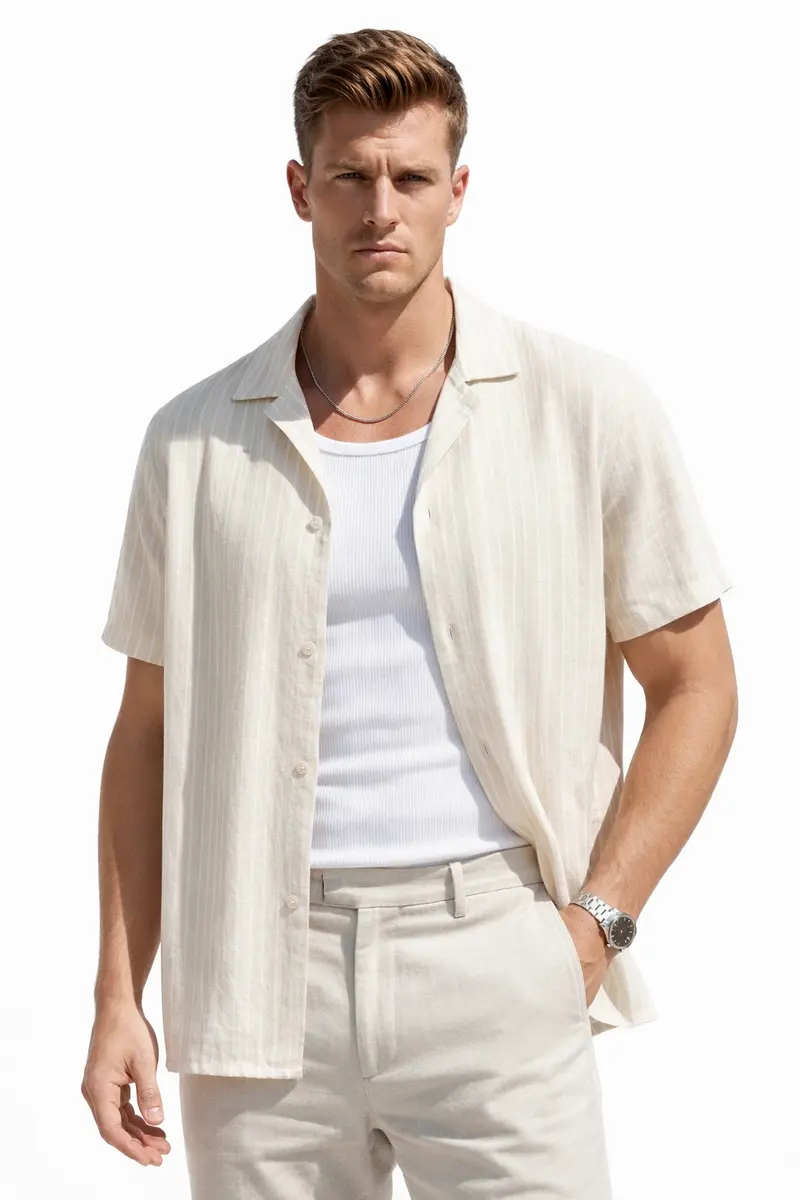 Chemise homme manches courtes beige