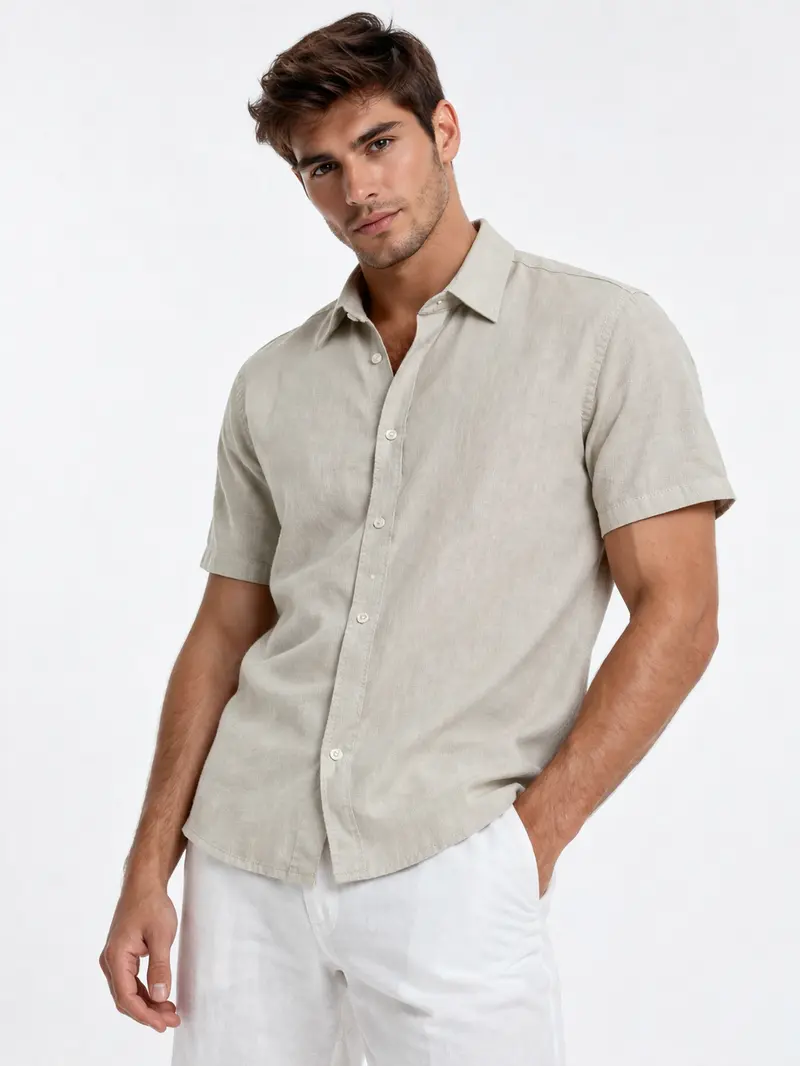 Chemise homme manches courtes Beige