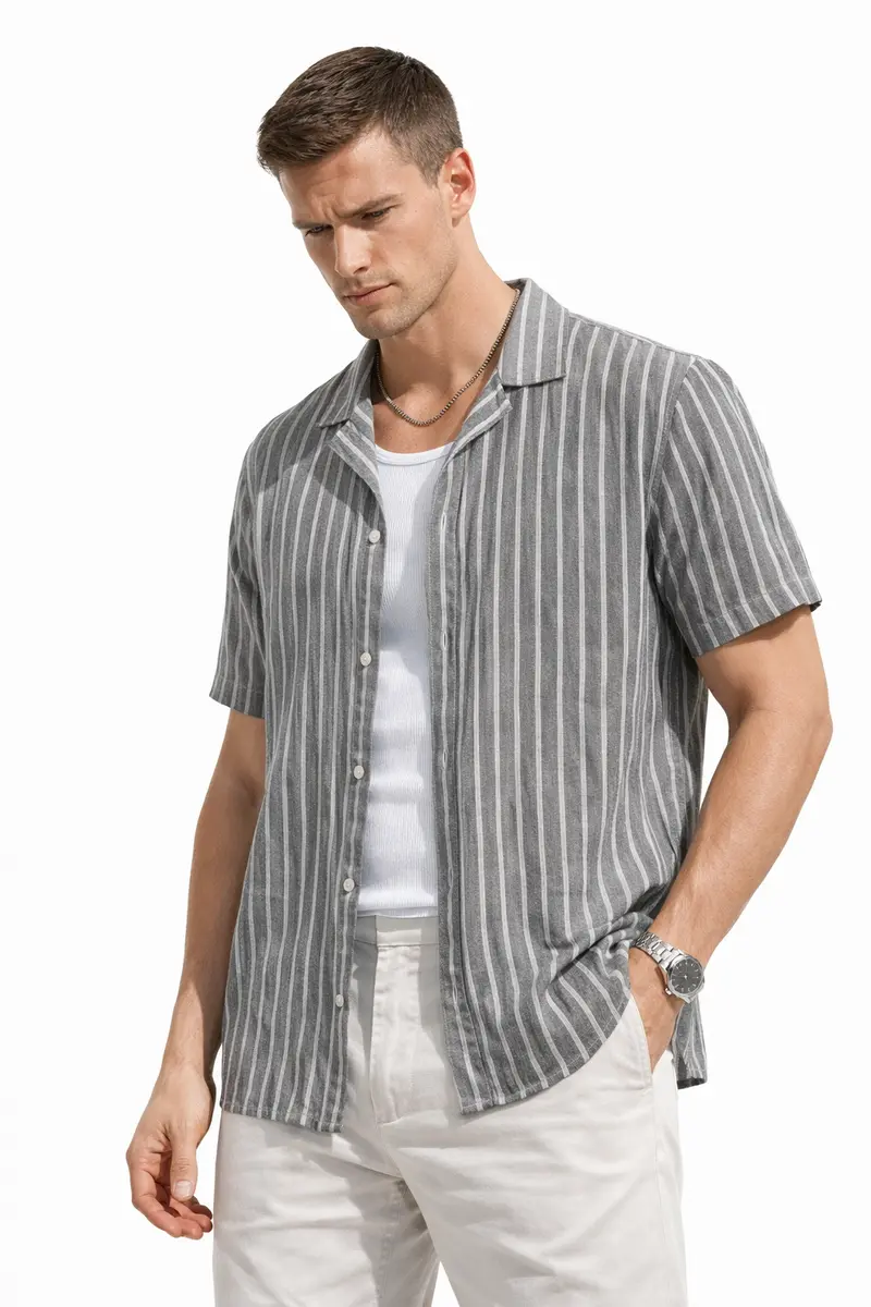 Chemise homme manches courtes gris