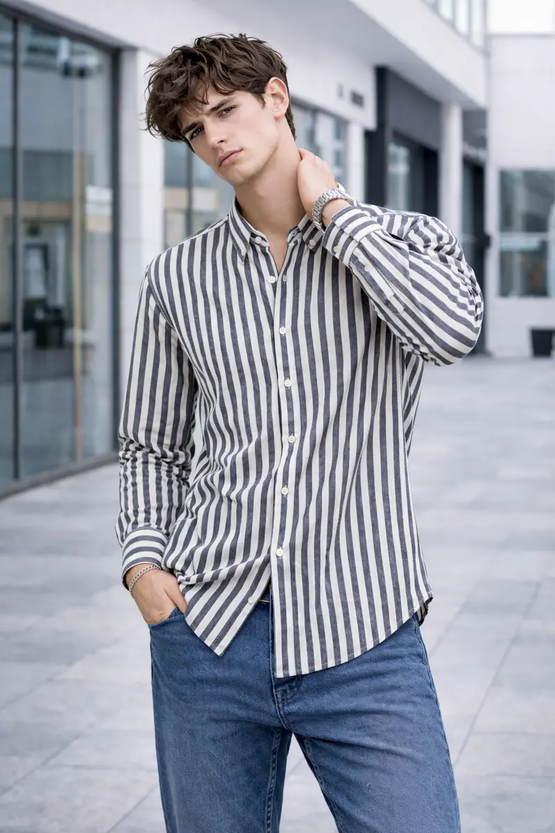 Chemise homme rayée Gris