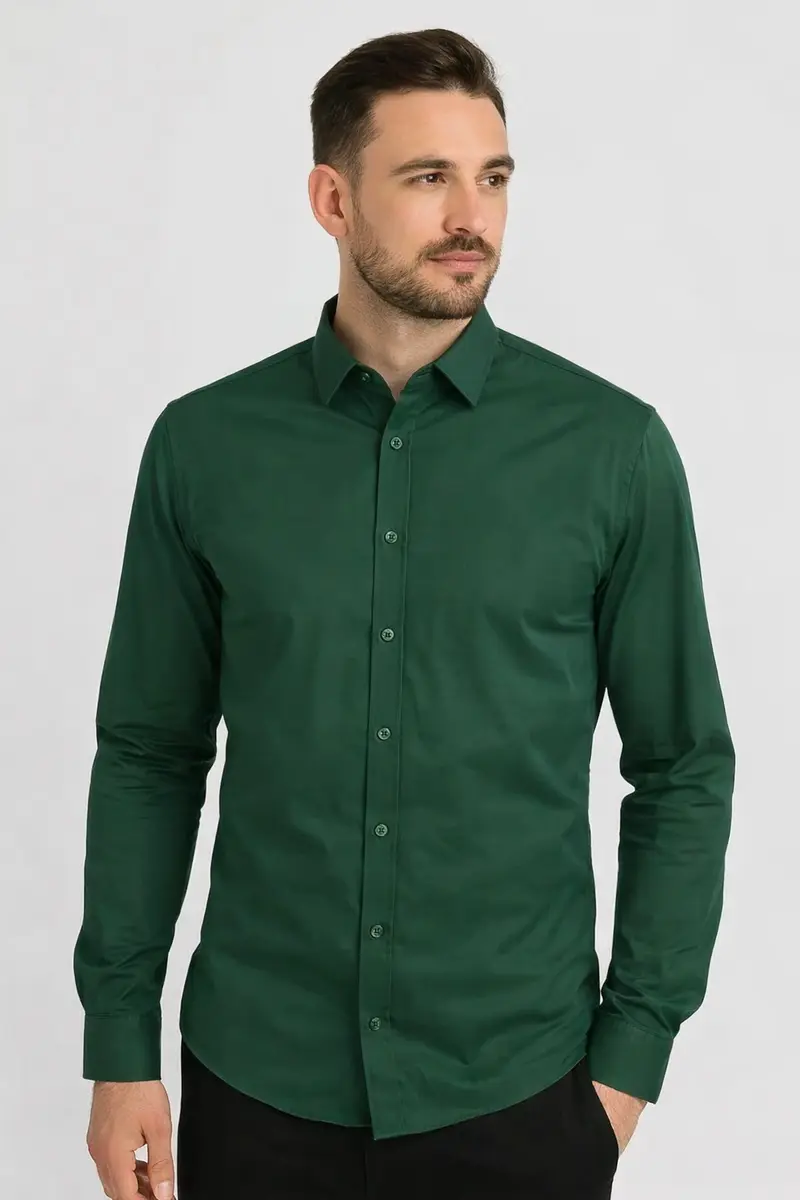 Chemise homme vert fonce– Coupe ajustée
