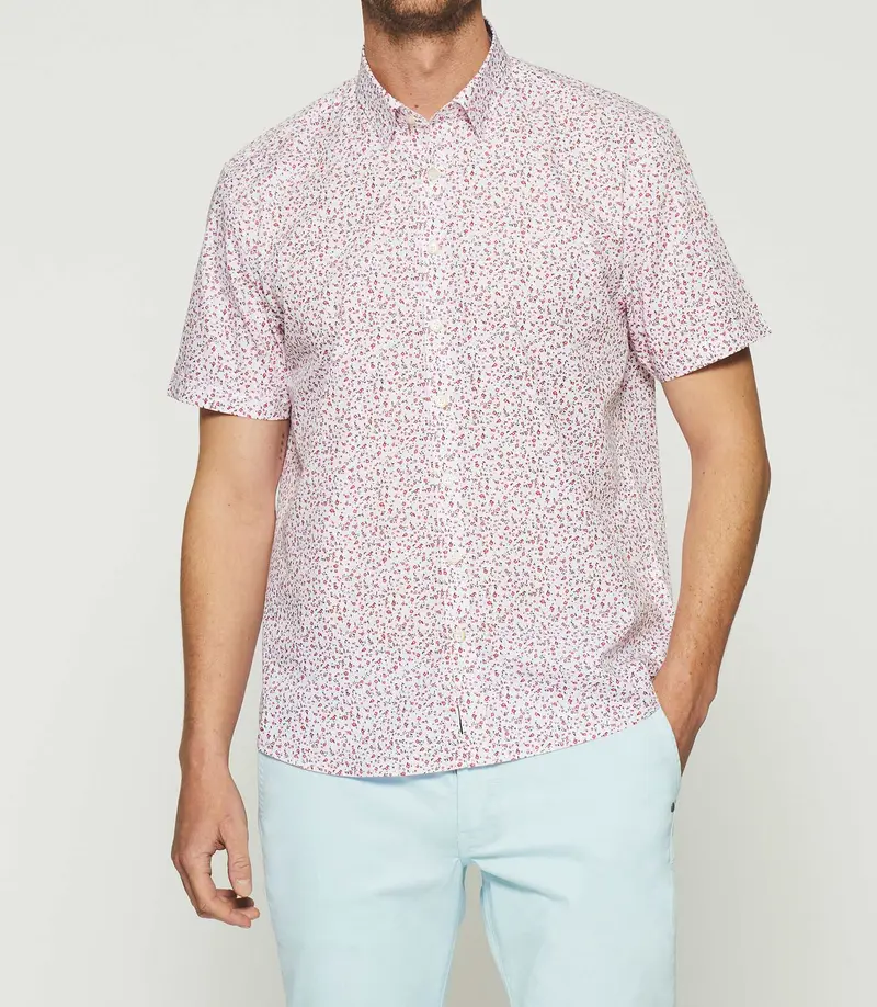 Chemise imprimée à manches courtes blanche et rose KIM