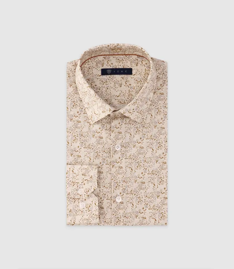 Chemise imprimée manches longues beige