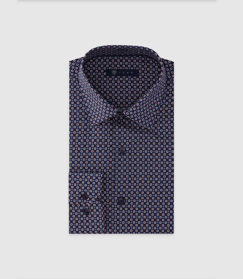Chemise imprimée manches longues marine