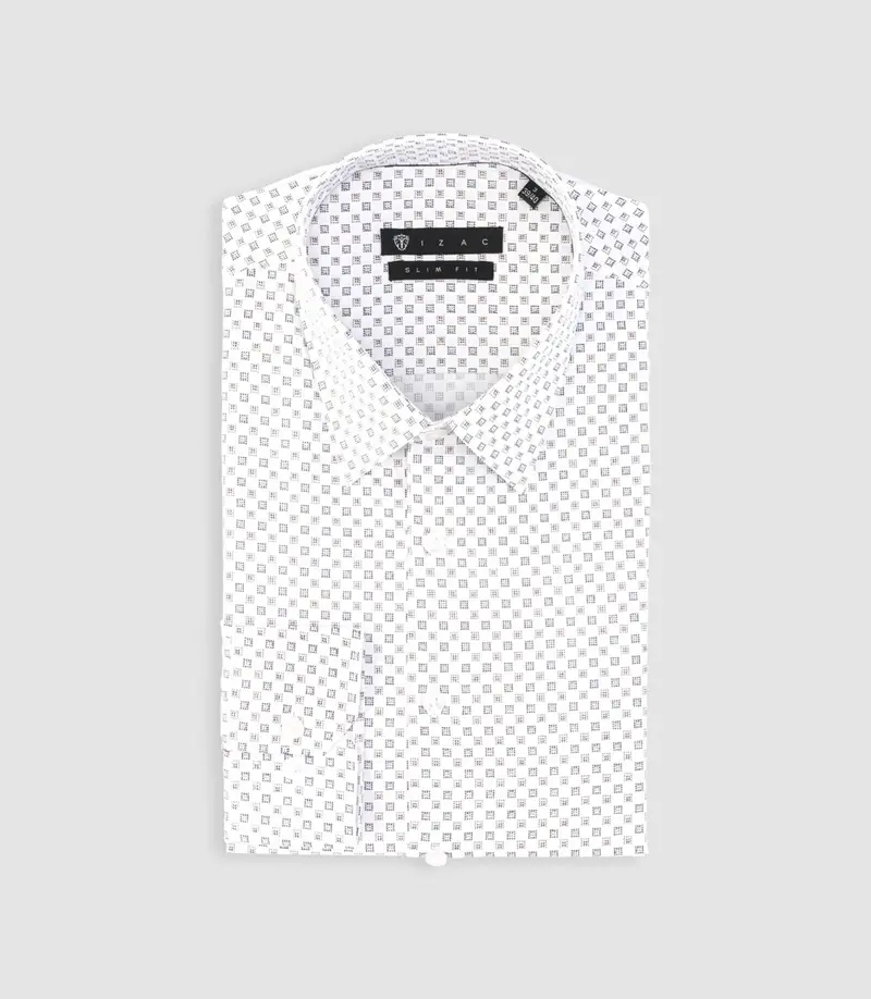 Chemise imprimée micro motifs blanche et beige PAMPA