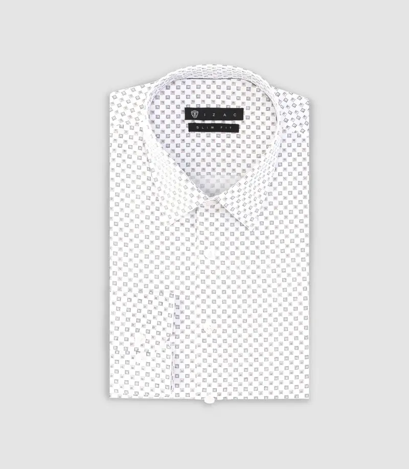 Chemise imprimée micro motifs blanche et camel PAMPA