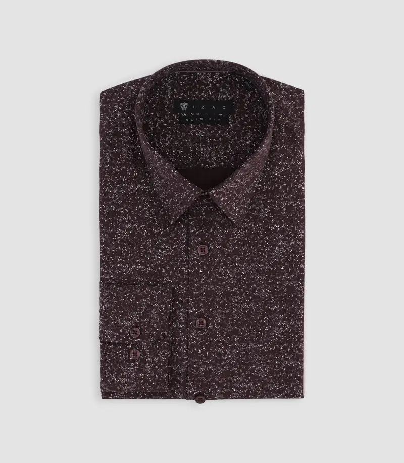 Chemise imprimée micro motifs bordeaux et grise PENTI
