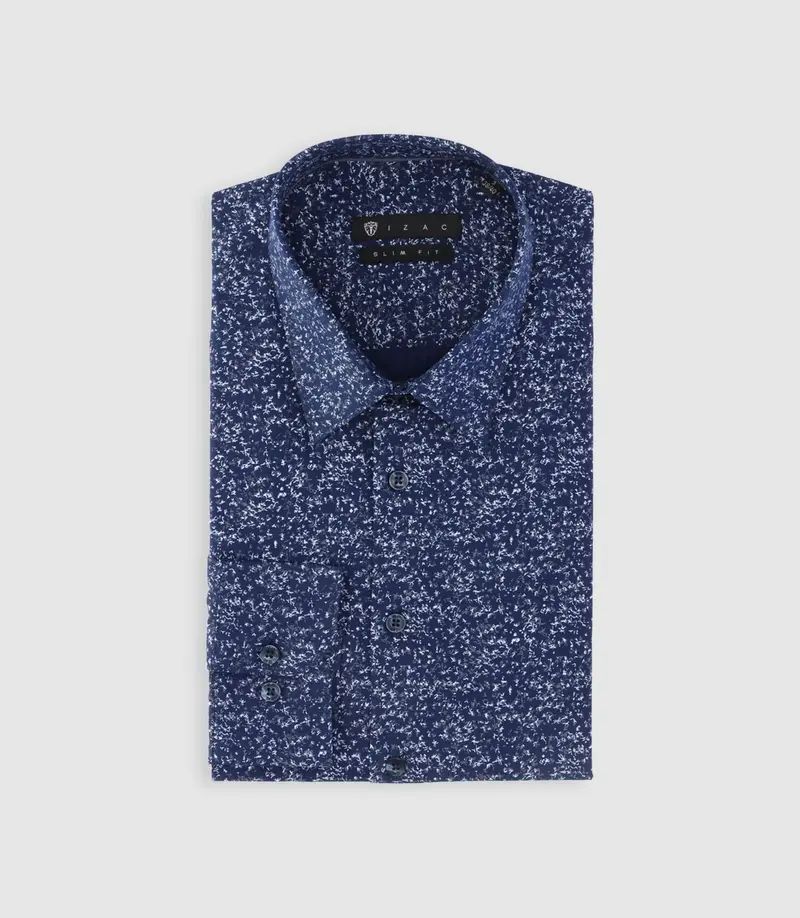 Chemise imprimée micro motifs marine et gris PENTI