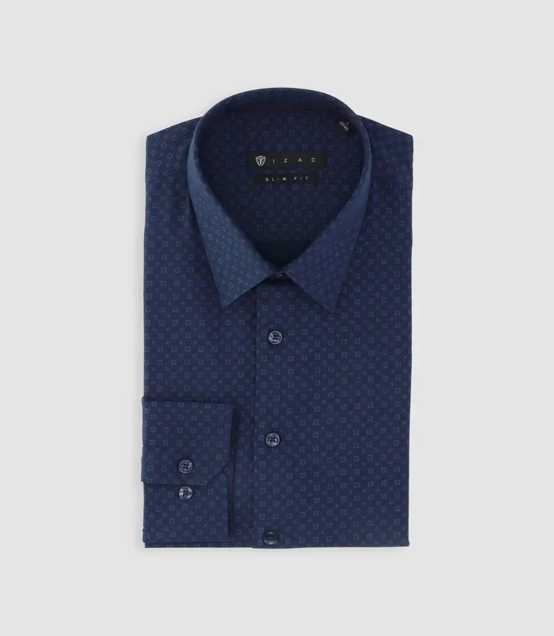 Chemise imprimée micro motifs marine et rouge PAMPA