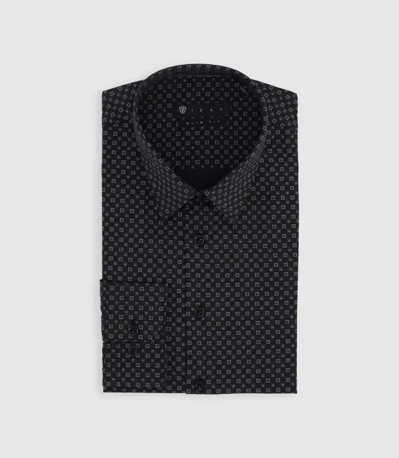 Chemise imprimée micro motifs noire et grise PAMPA